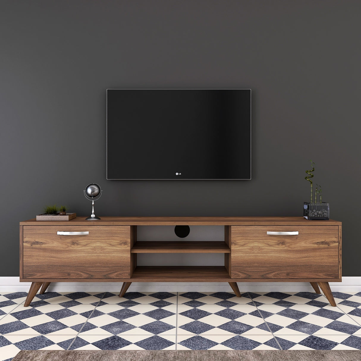 TV furniture Corfu Walnut Melamine 180x48.6x35 cm