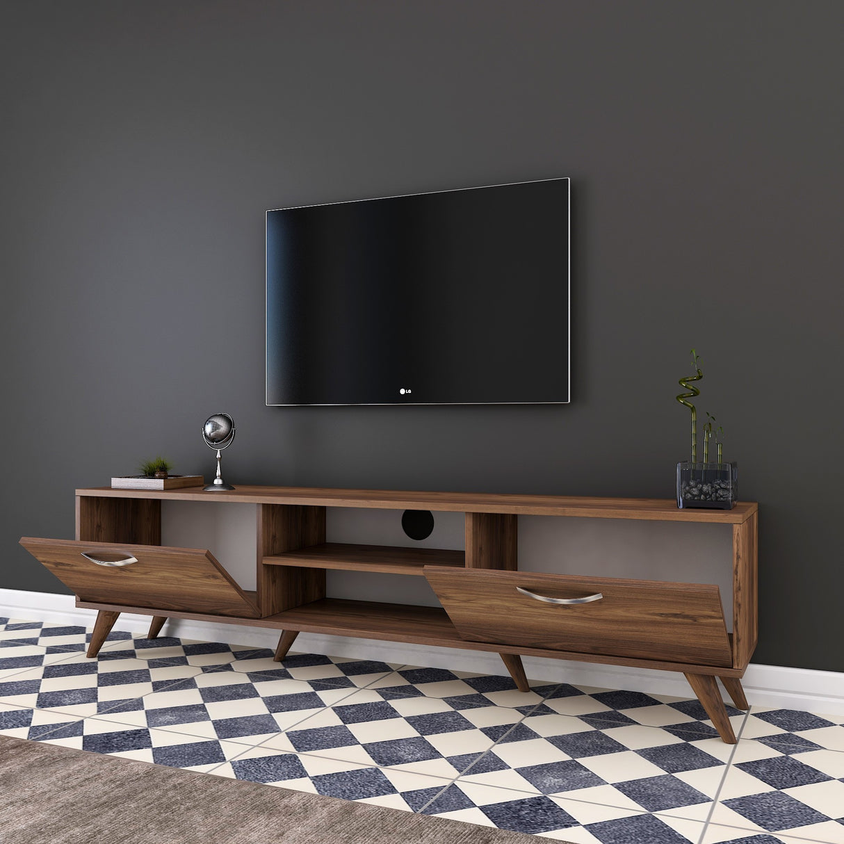 TV furniture Corfu Walnut Melamine 180x48.6x35 cm
