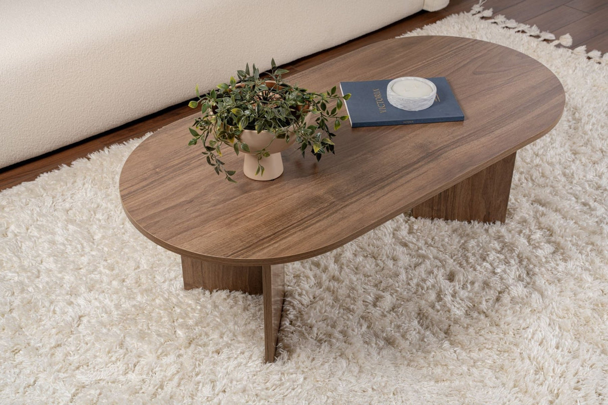 Oval Coffee Table Walnut Look Sabla - 119x60