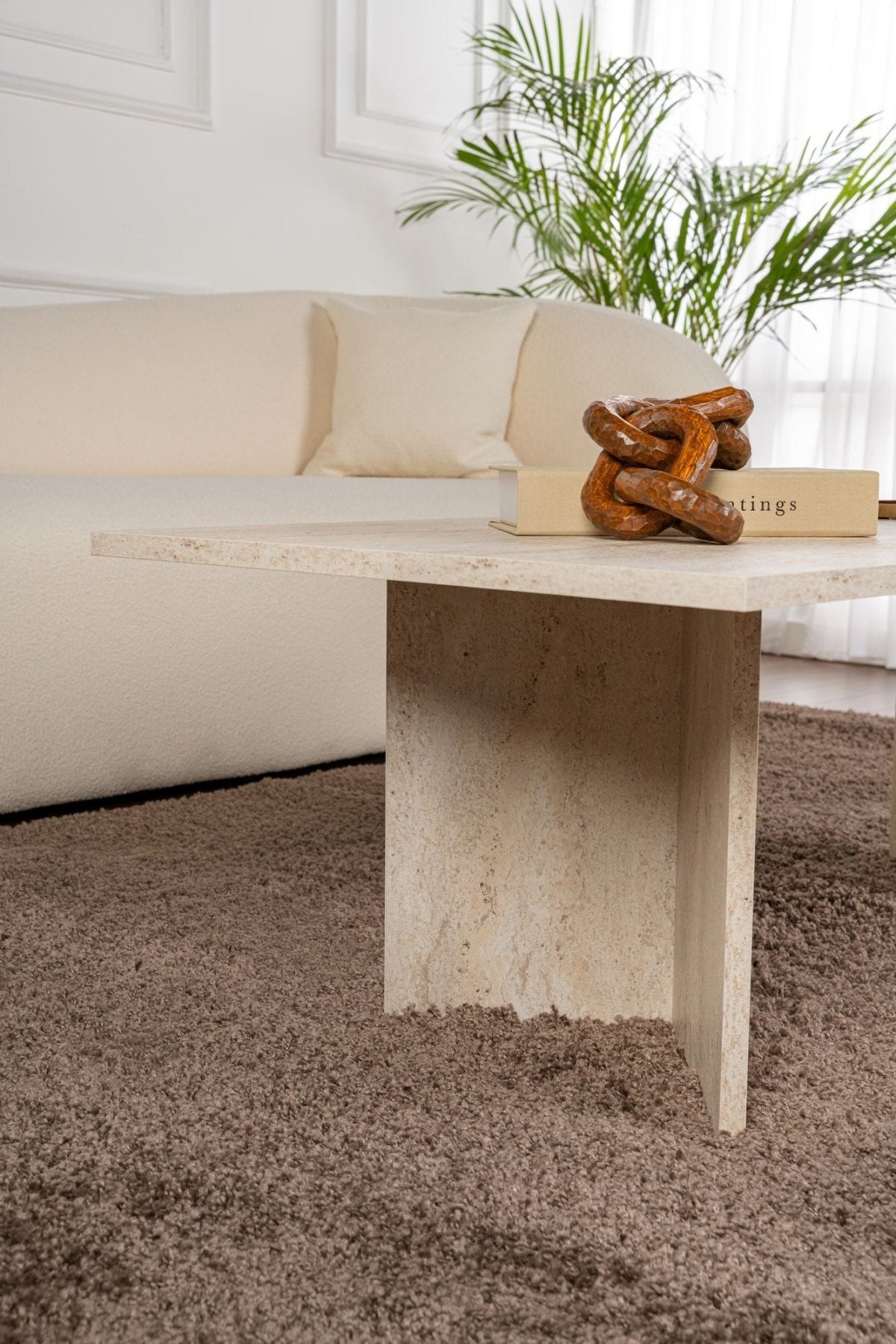 Sabin Coffee Table Travertine 119x60 cm Melamine