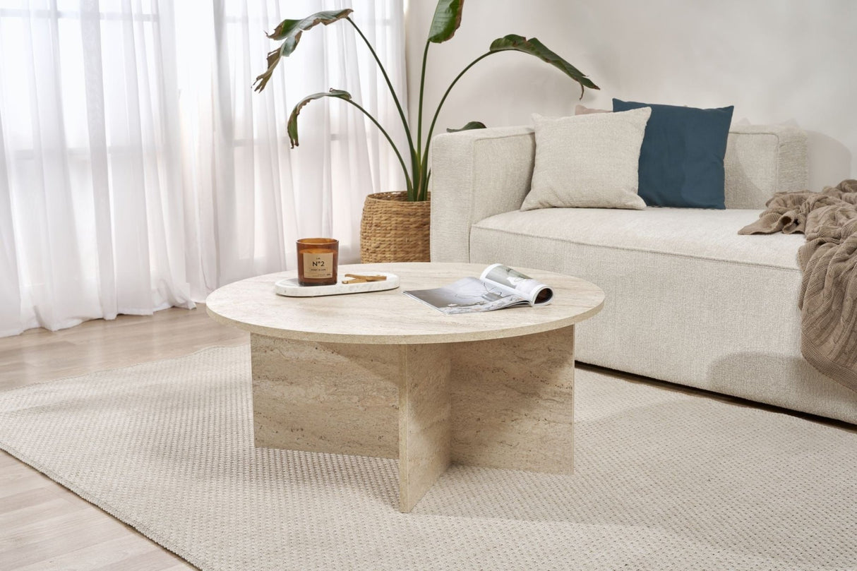 Round coffee table Dakota travertine melamine 90x90x40 cm