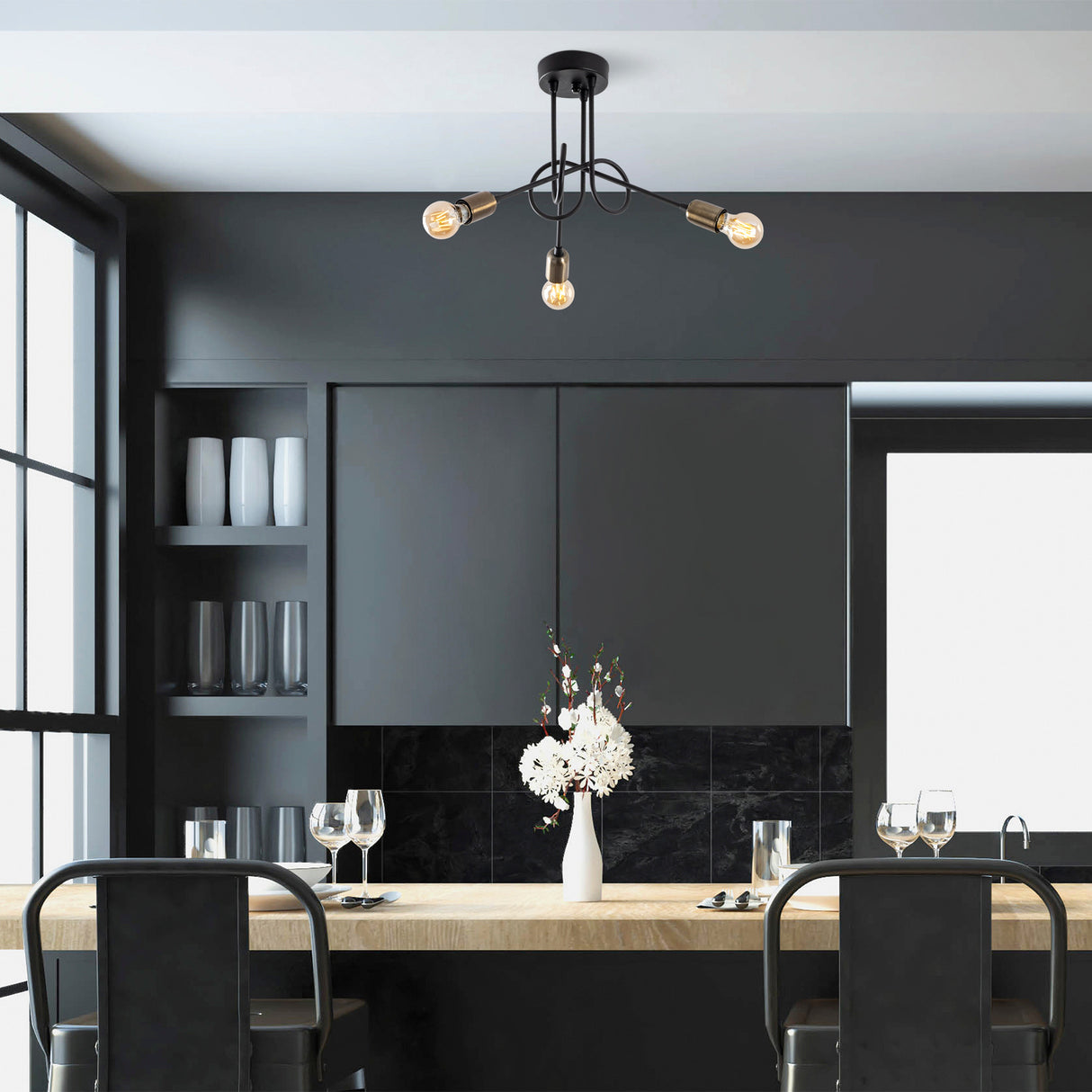 3-Light Black Metal Pendant Lamp Pulse