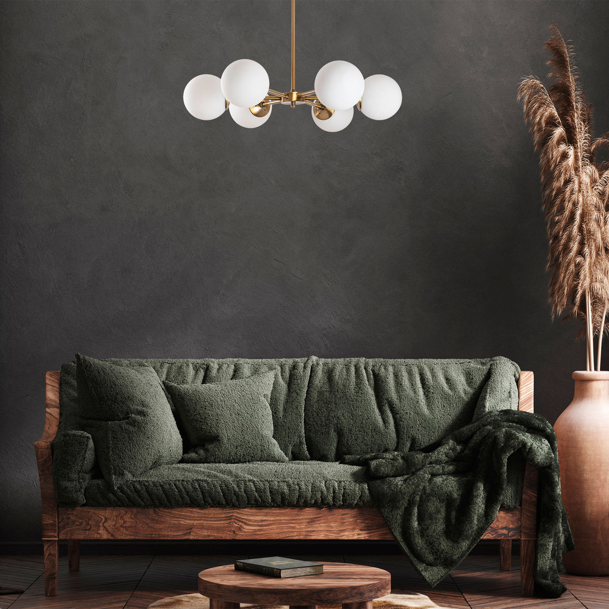 Bronze-colored 6-light Pendant Lamp with White Metal Shade Flint
