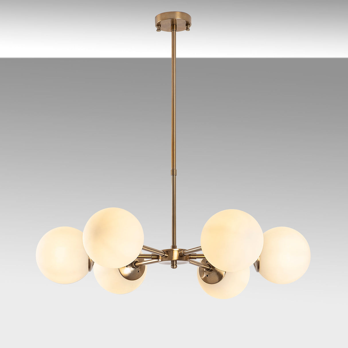 Bronze-colored 6-light Pendant Lamp with White Metal Shade Flint