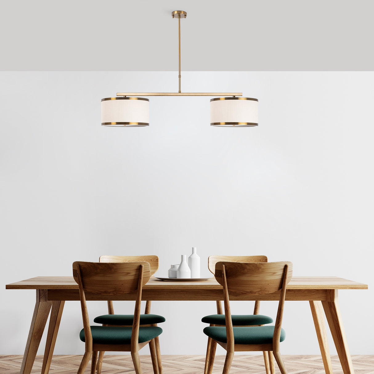 Pendant lamp 2-light Bronze-colored Fabric Frost