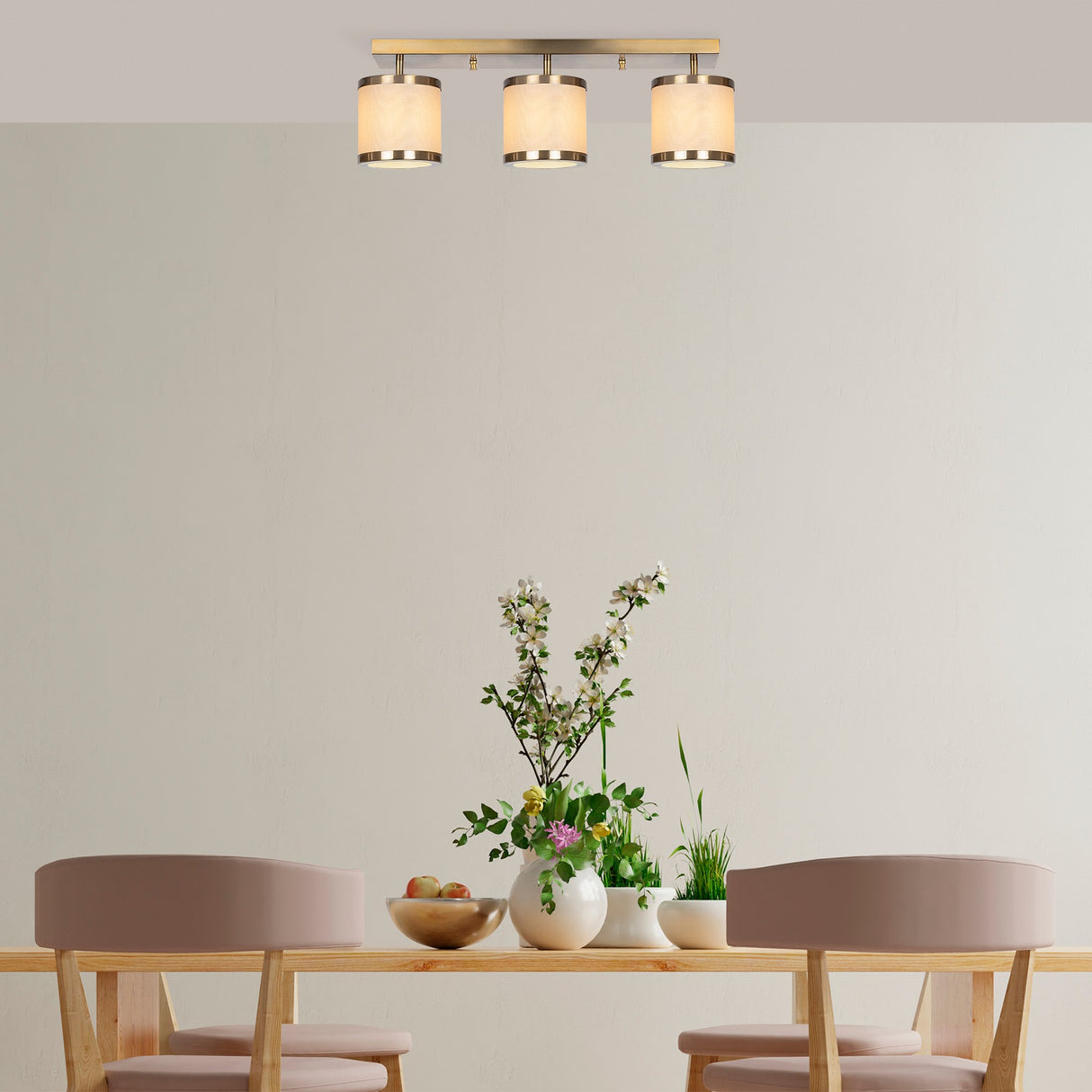 3-light pendant lamp Bronze-colored Fabric Frost