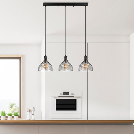 3-light Black Metal Vine Pendant Light