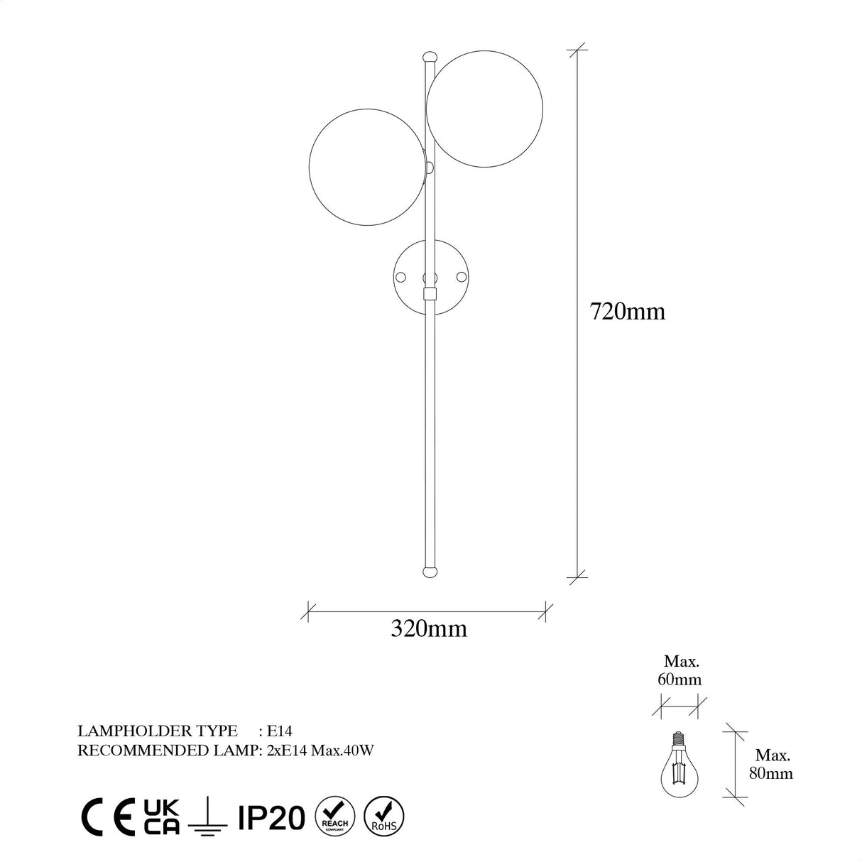 Wall lamp 2-light Gold Glass Radiance