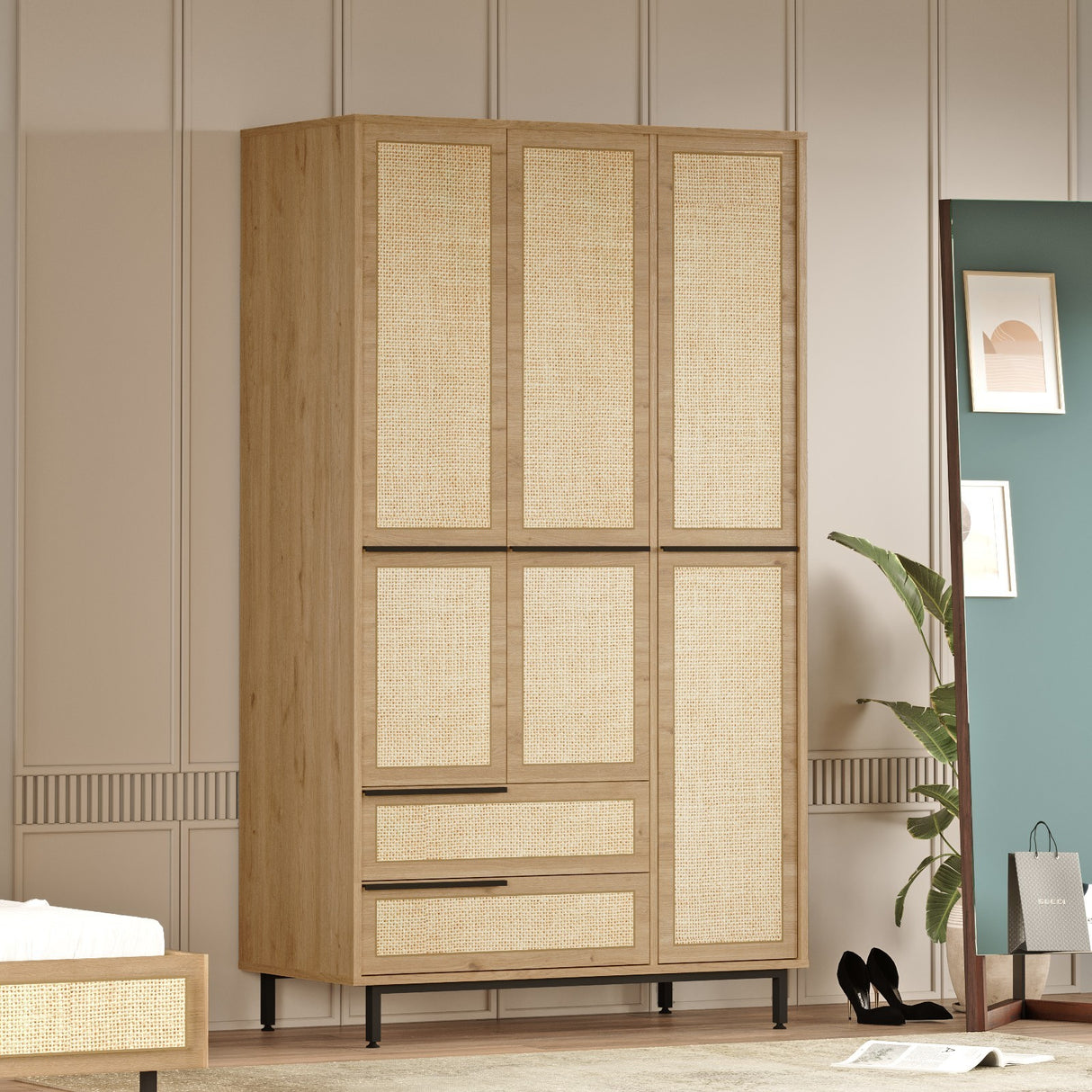 Wardrobe Cosmos Walnut Oak Melamine 112.2x195.6x55 cm