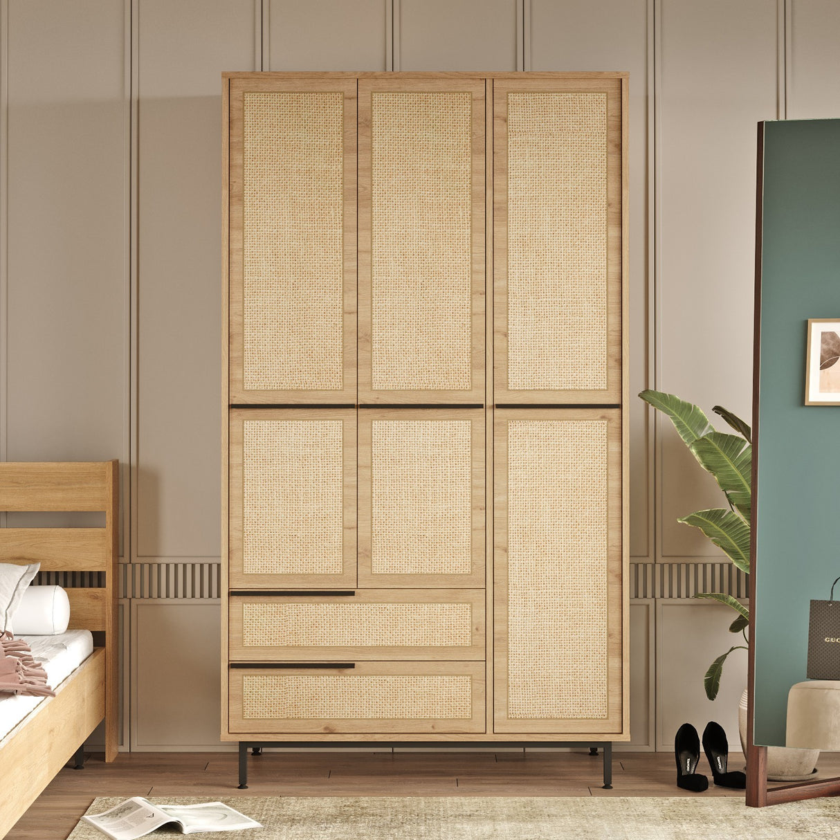 Wardrobe Cosmos Walnut Oak Melamine 112.2x195.6x55 cm