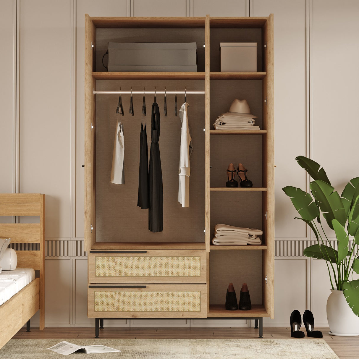 Wardrobe Cosmos Walnut Oak Melamine 112.2x195.6x55 cm