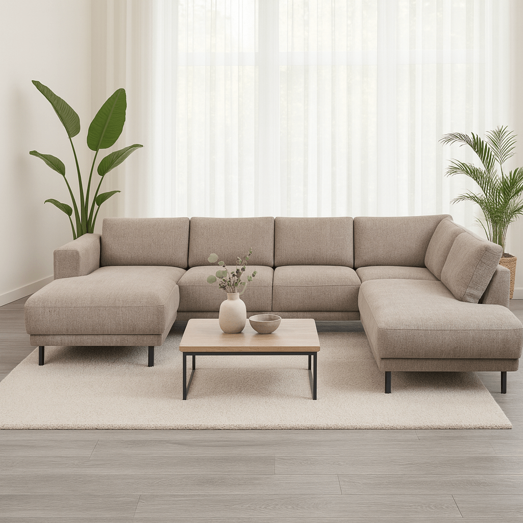 Modern U-Shape Corner Sofa Right Taupe Fabric Aniko 310x197x78 cm