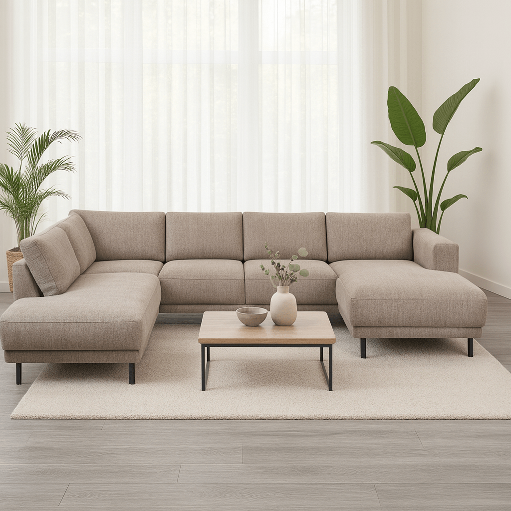 Modern U-Shape Couch Corner Sofa Left Taupe Fabric Aniko 310x197x78 cm
