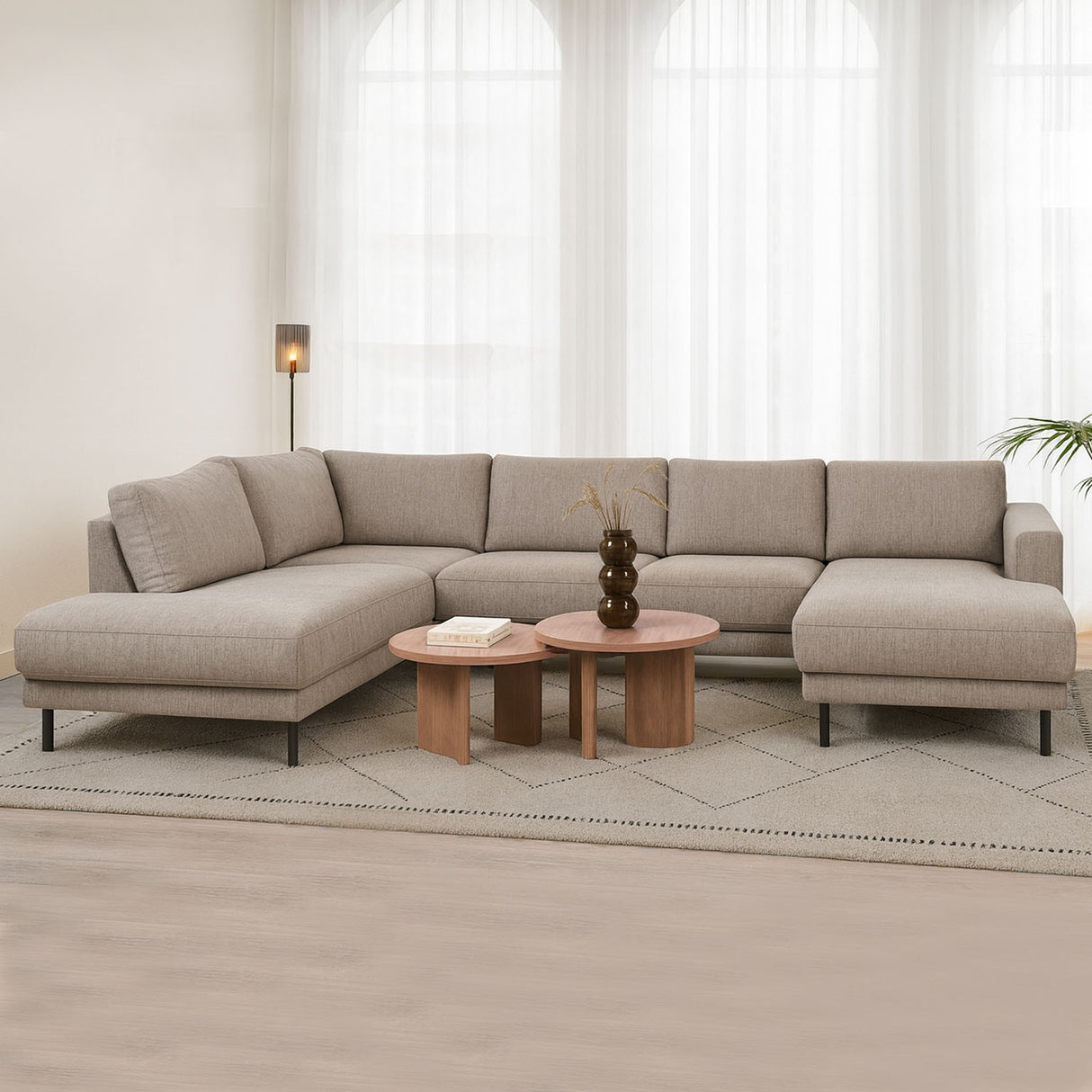 Modern U-Shape Couch Corner Sofa Left Taupe Fabric Aniko 310x197x78 cm