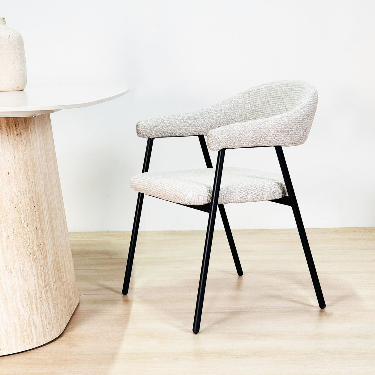 Dining Room Chair Bouclé Beige Lisa - Black Frame