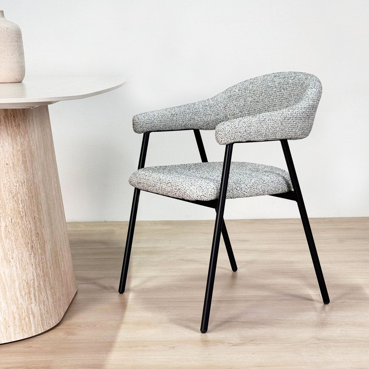 Dining Room Chair Bouclé Beige Lisa - Black Frame