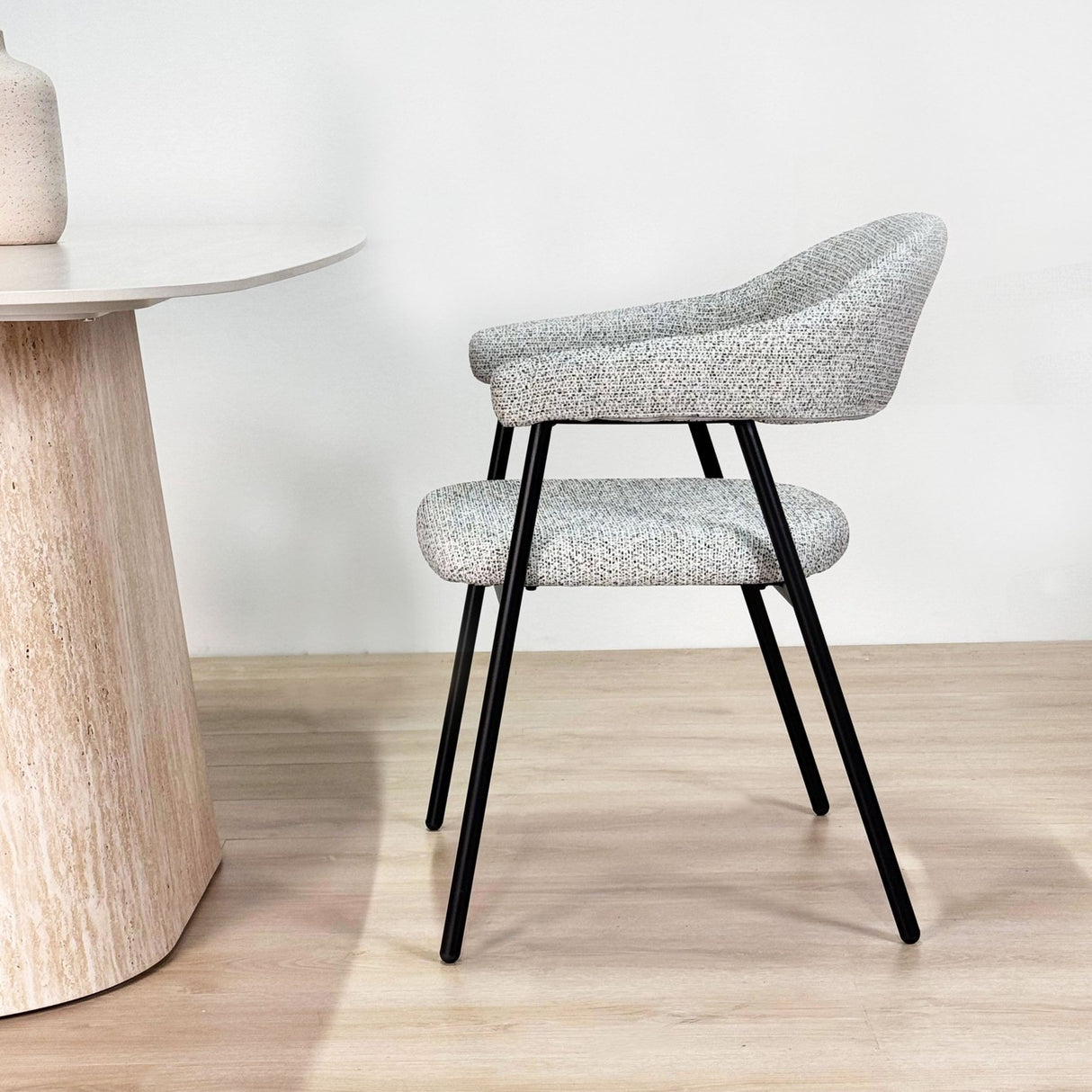 Dining Room Chair Bouclé Beige Lisa - Black Frame