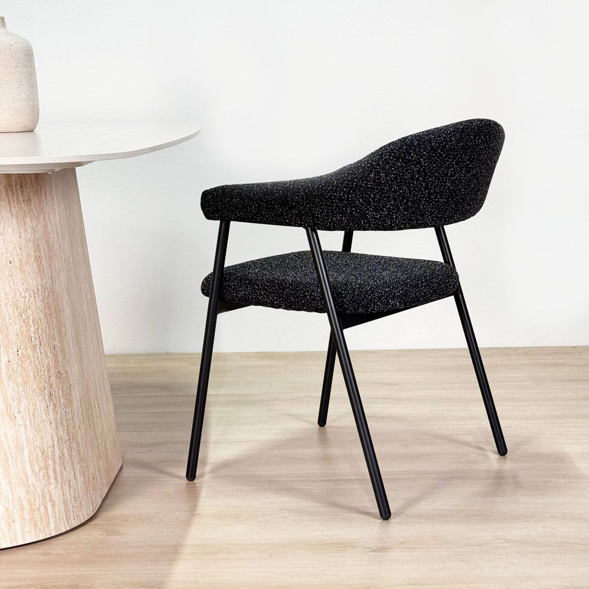 Dining Room Chair Bouclé Beige Lisa - Black Frame