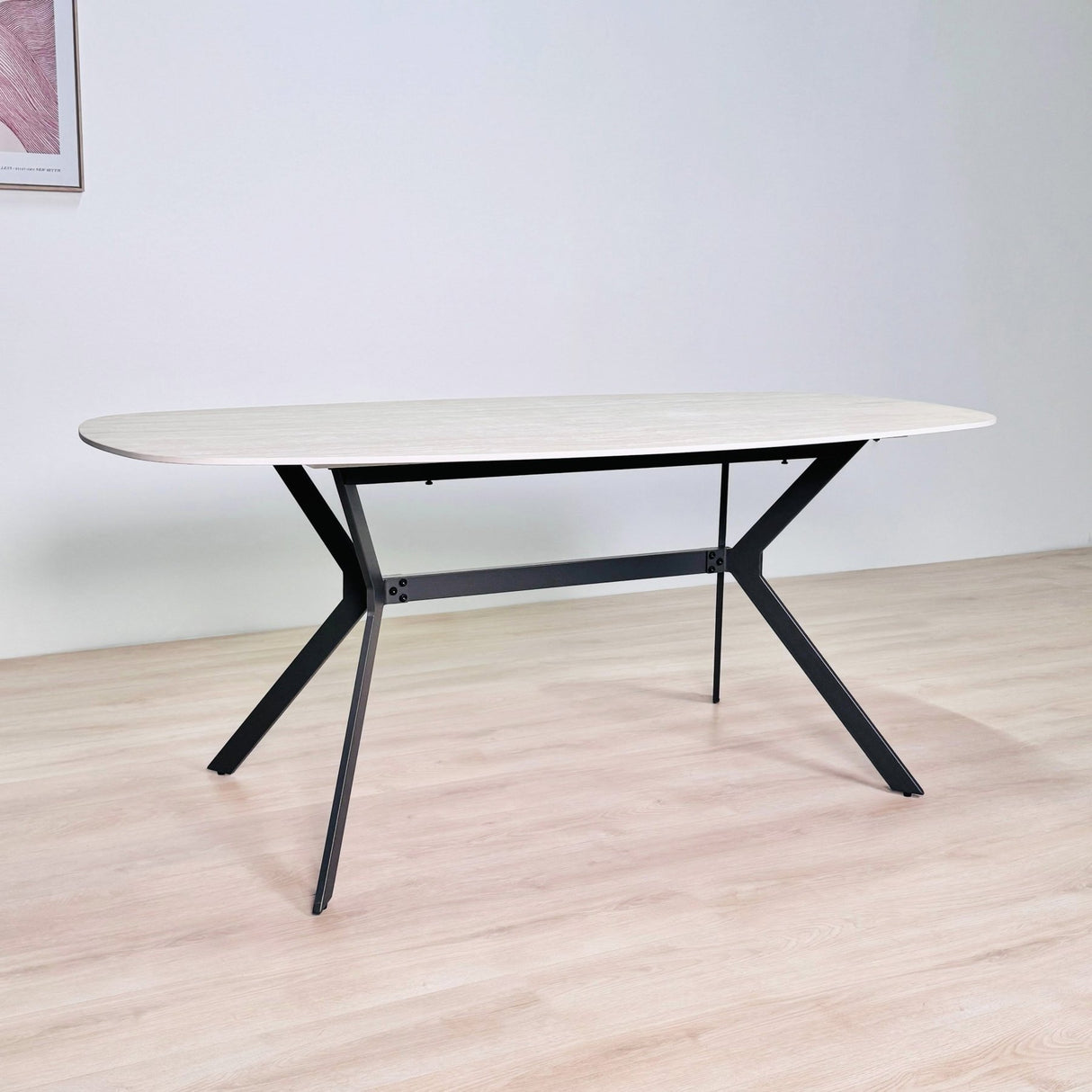 Dining Table Vesta Danish Oval Ceramic Travertine Look 180 cm