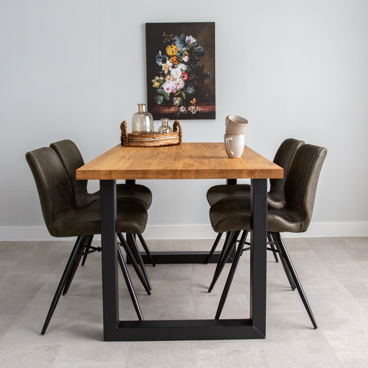 Industrial Dining Table Oak U-leg Black Rover