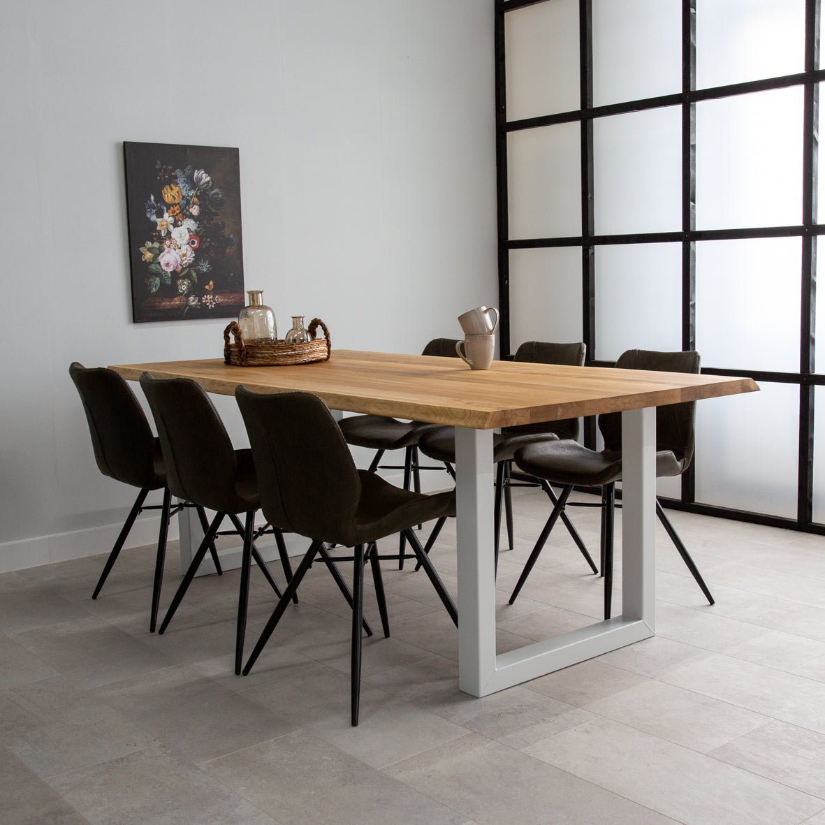 Dining Table Revi Oak - Tree Trunk Shape - White U-Leg