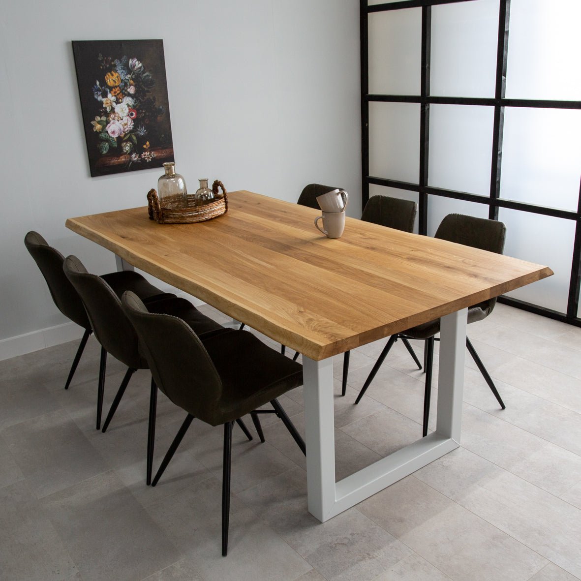 Dining Table Revi Oak - Tree Trunk Shape - White U-Leg