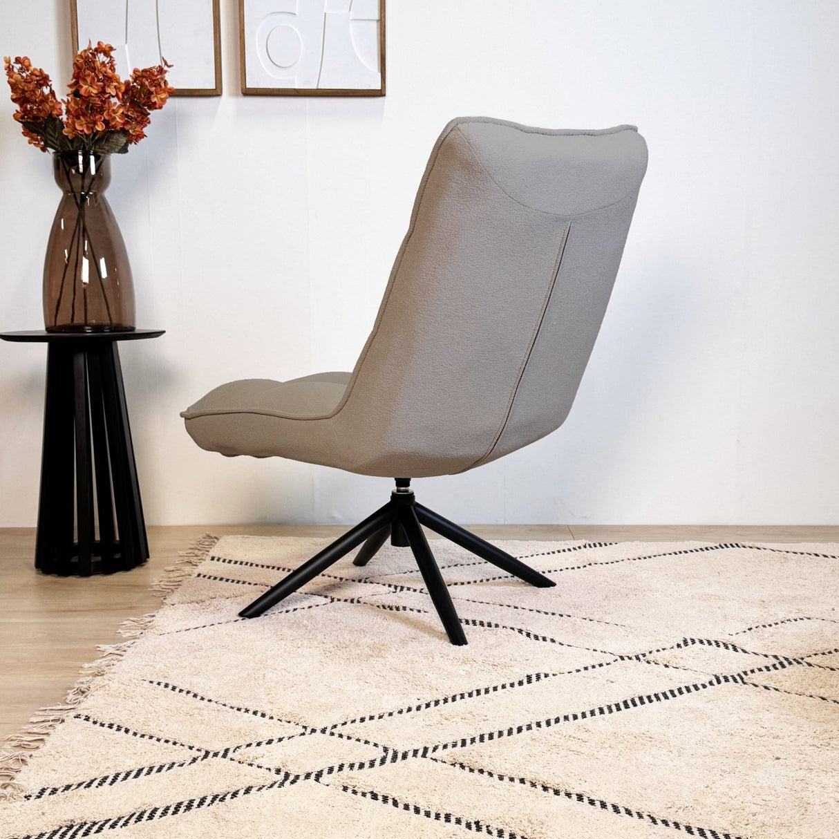 Yuki Taupe Bouclé Swivel Armchair 360° Rotatable