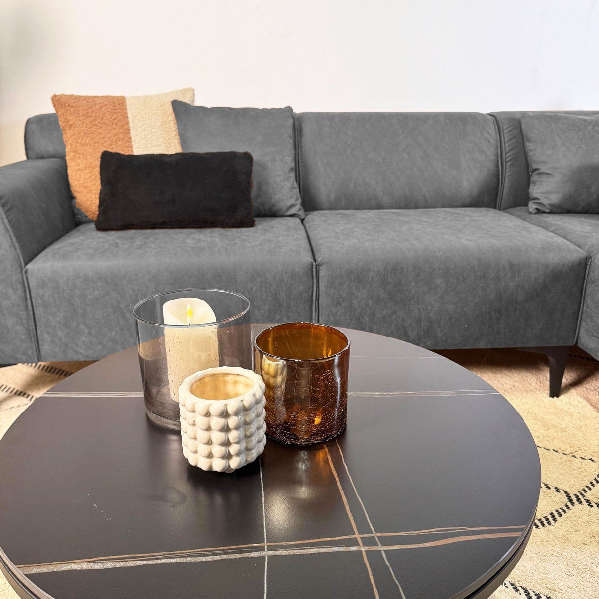 Corner sofa with compact lounge anthracite microfiber Davidson - right