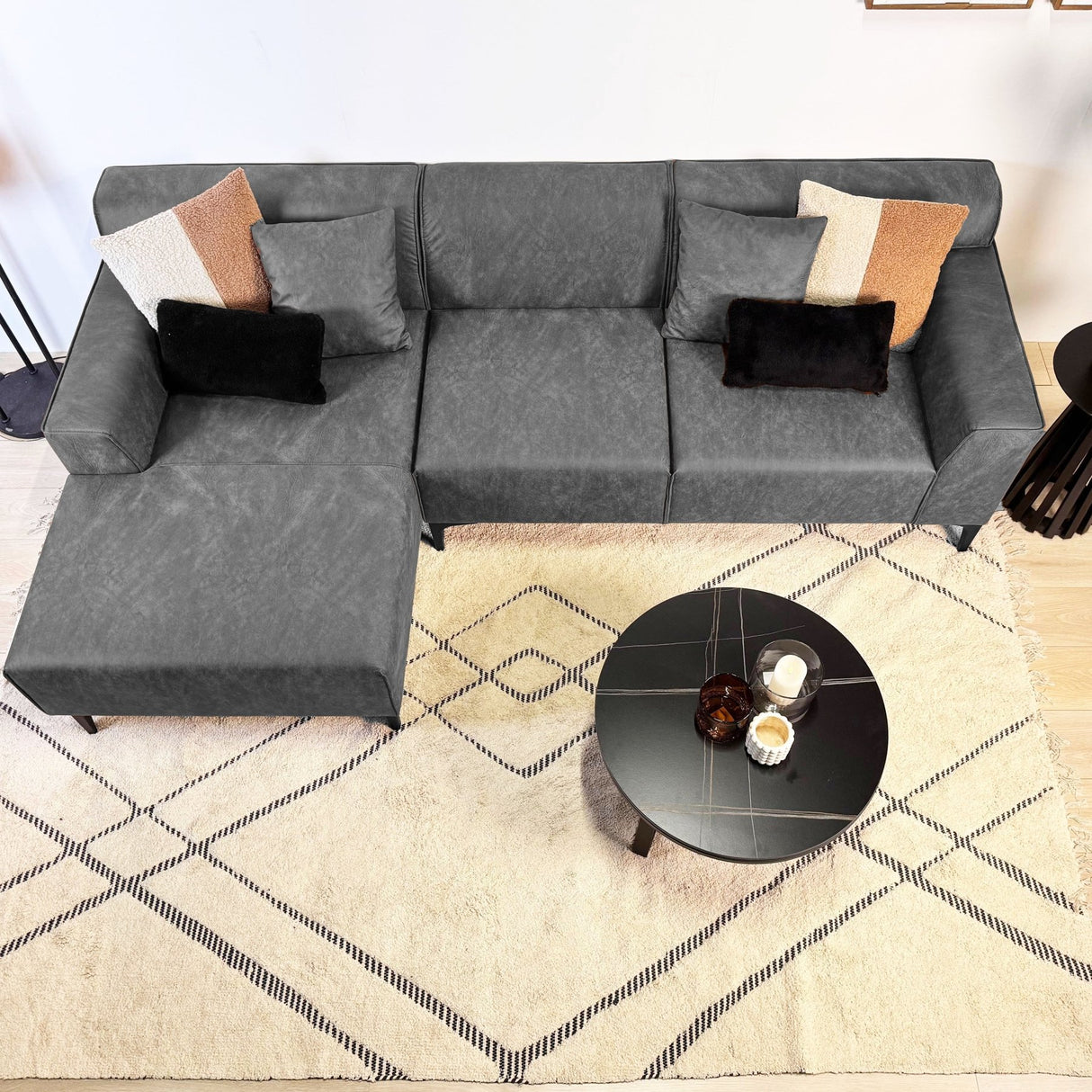 Corner sofa with compact lounge anthracite microfiber Davidson - left