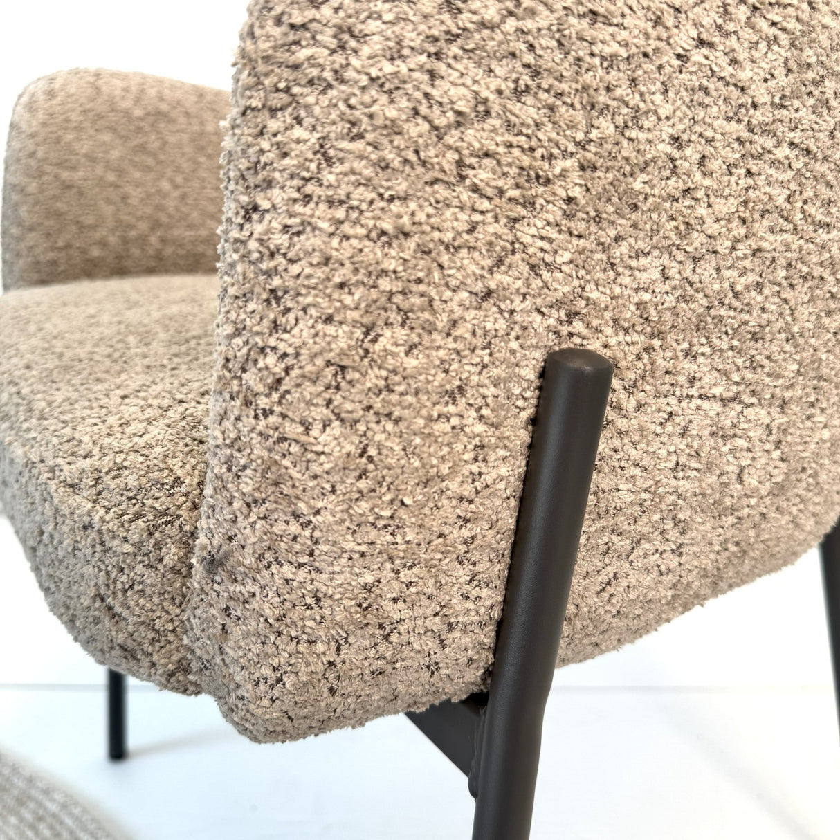 Dining chair Lola Bouclé fabric Beige with round back and arm