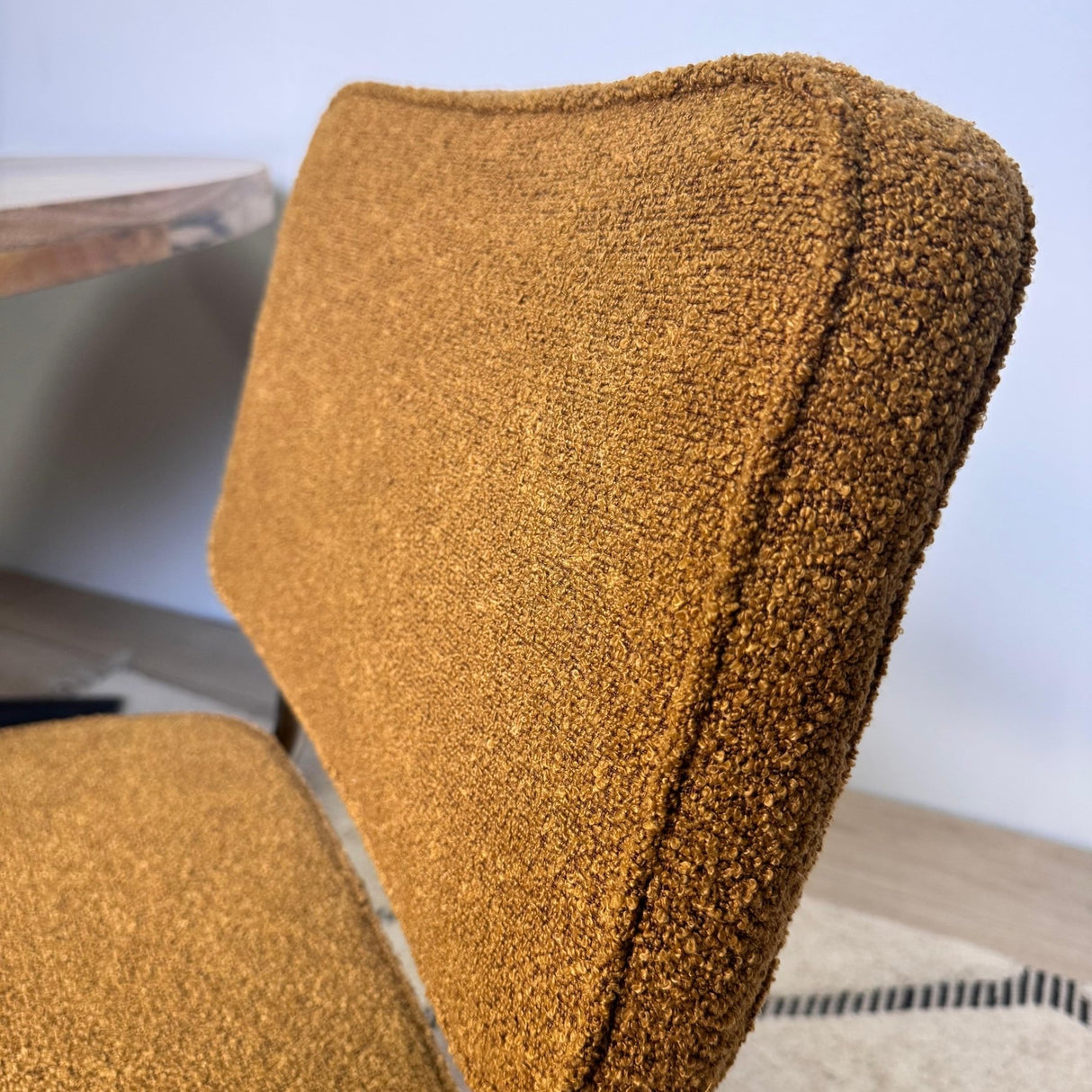 Modern Dining Chair Copper Bouclé Fabric Sway - Chrome Frame - Without Armrests