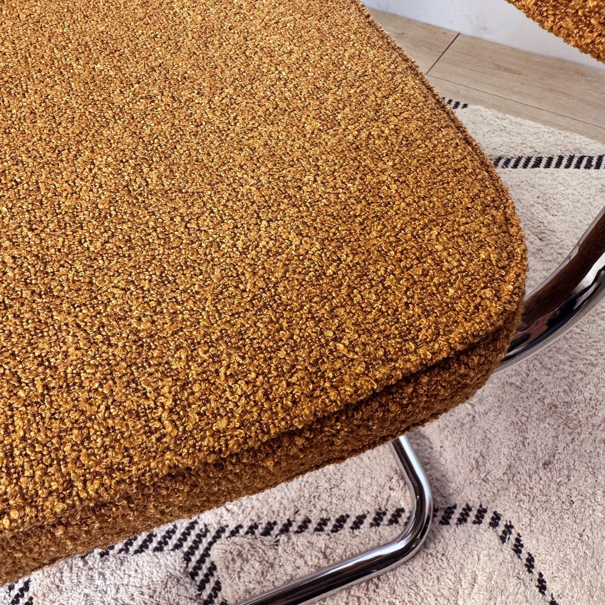 Modern Dining Chair Copper Bouclé Fabric Sway - Chrome Frame - Without Armrests