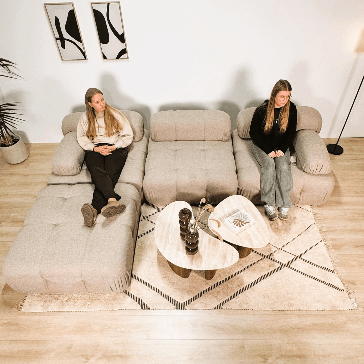 Modular Bank 3-seater with Hocker Doblo Beige