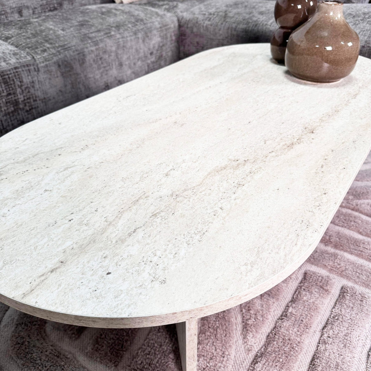 Oval Coffee Table Travertine look Sabla - 119x60