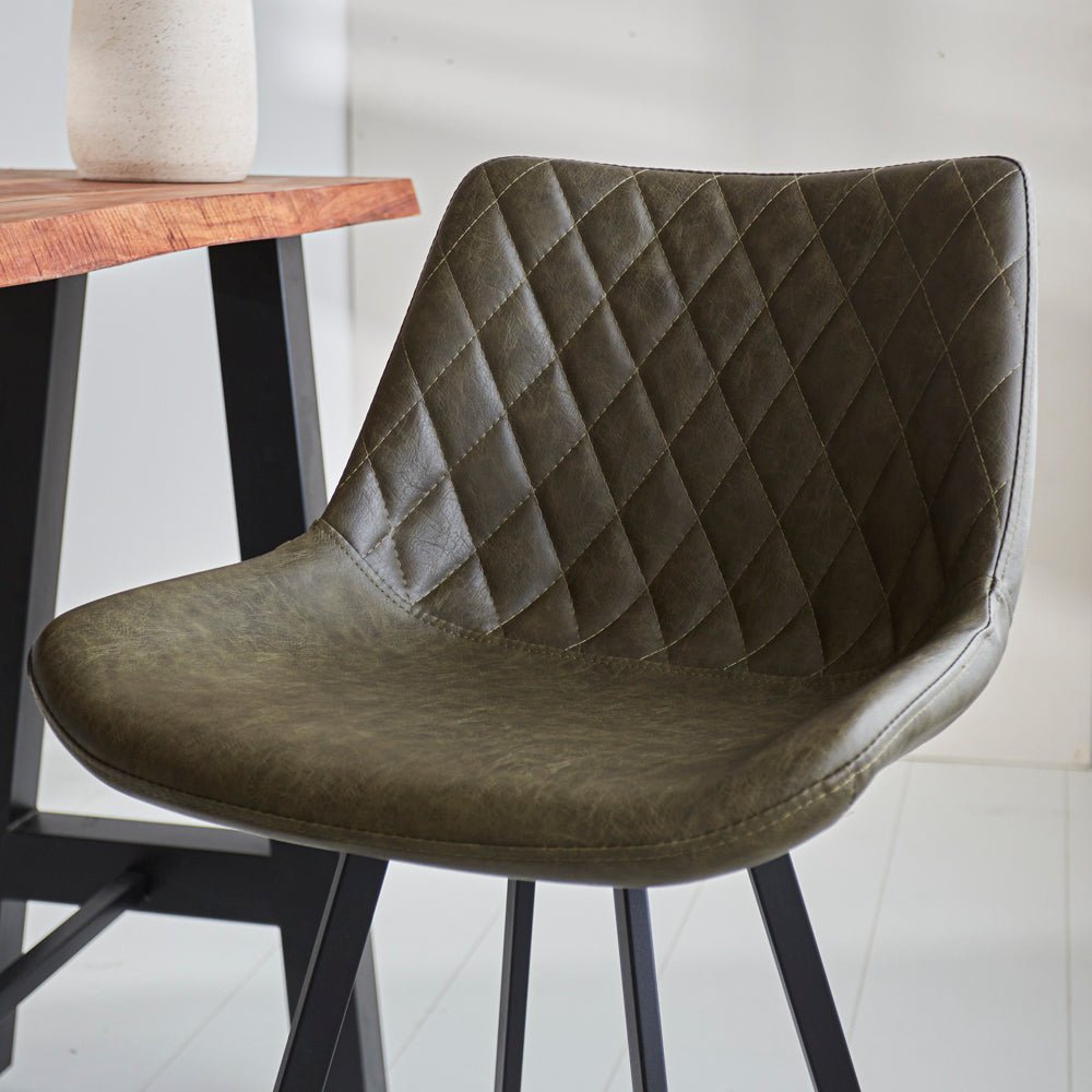 Industrial Bar Stool Juno Green Faux Leather - Seat Height 70 cm - Without Armrests