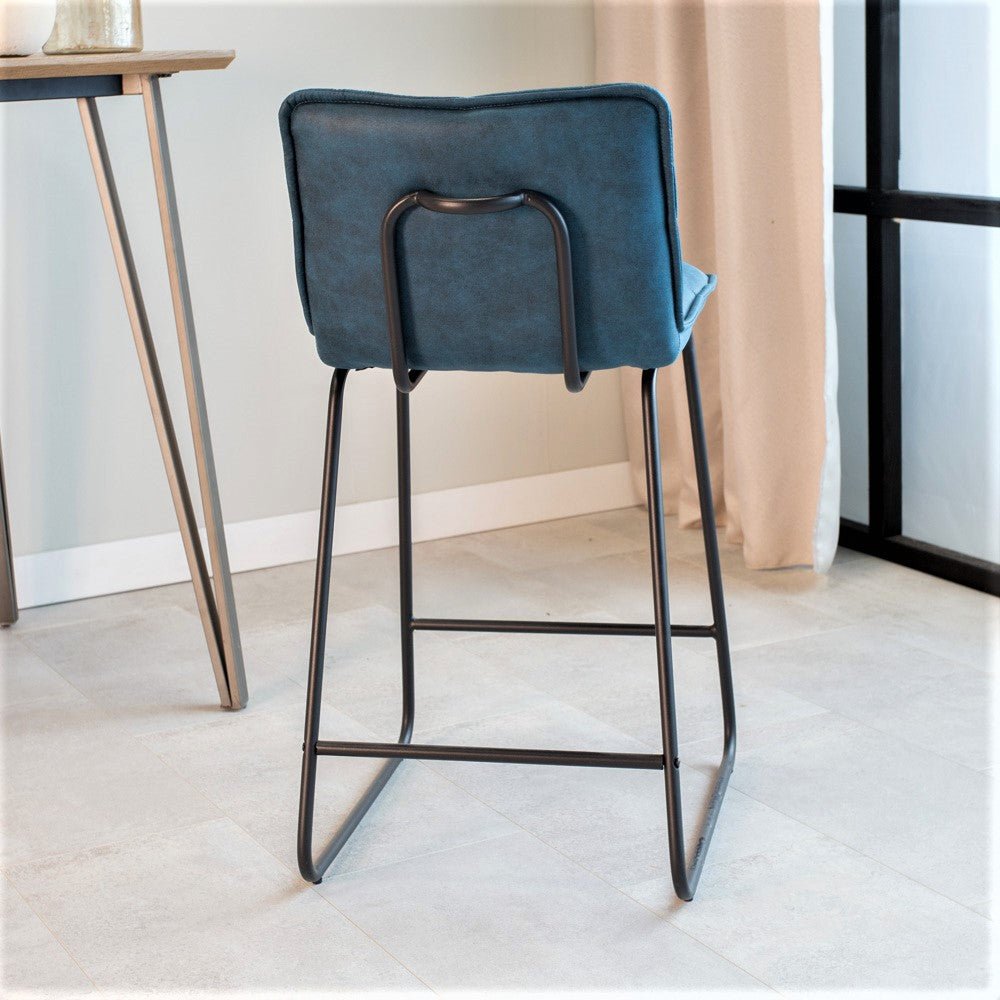 Industrial Bar Stool Blue Jelle Microfiber Fabric - Seat Height 65 cm - Without Arms