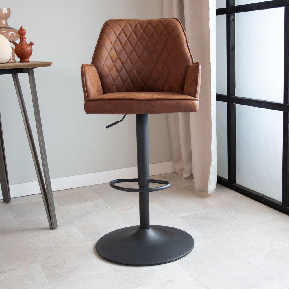 Swivel Bar Stool Cognac Microfiber Fabric Novan - Adjustable - With Armrests