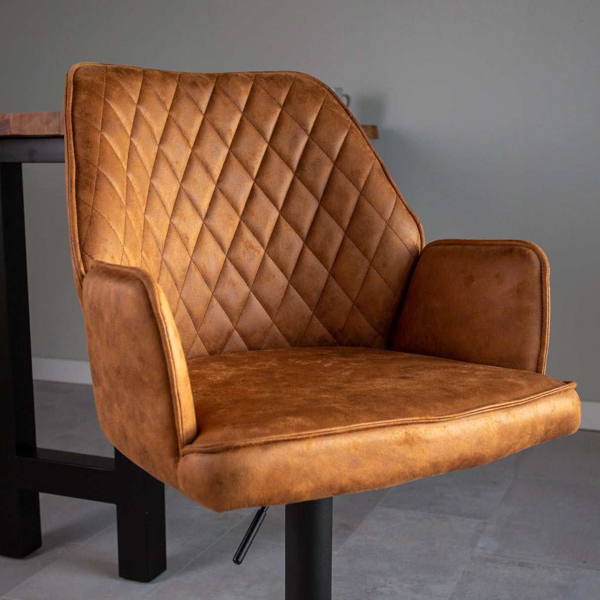 Swivel Bar Stool Cognac Microfiber Fabric Novan - Adjustable - With Armrests