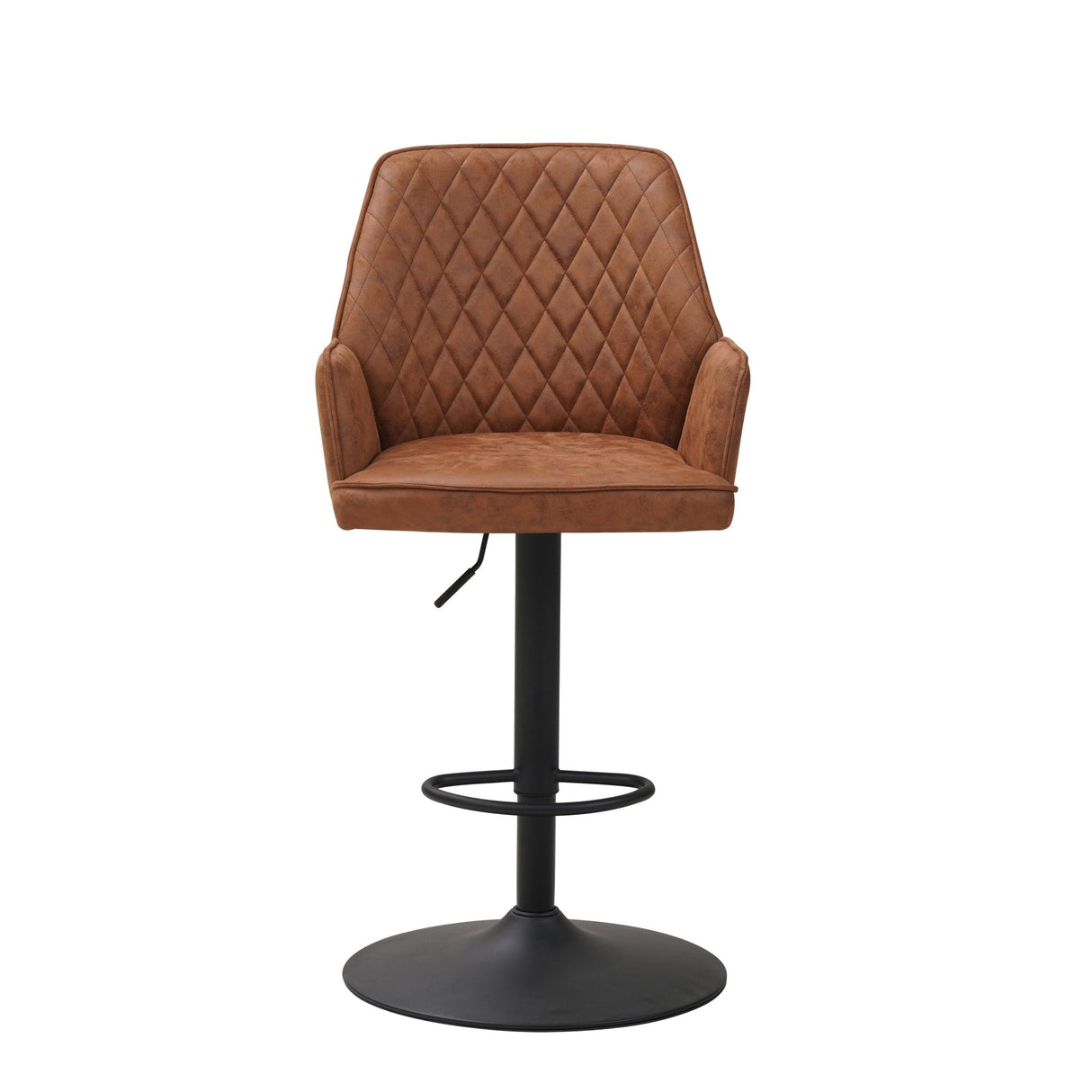 Swivel Bar Stool Cognac Microfiber Fabric Novan - Adjustable - With Armrests