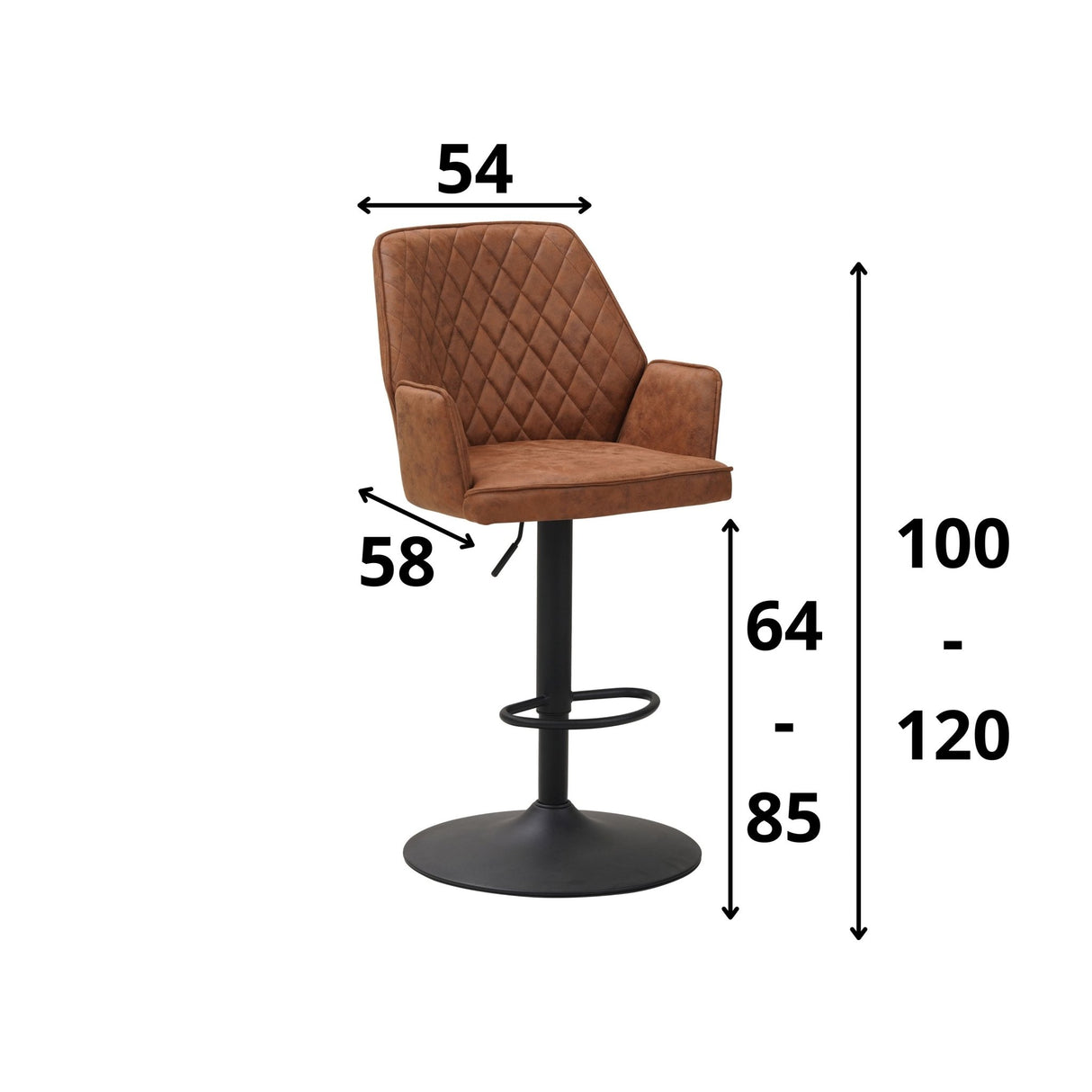 Swivel Bar Stool Cognac Microfiber Fabric Novan - Adjustable - With Armrests
