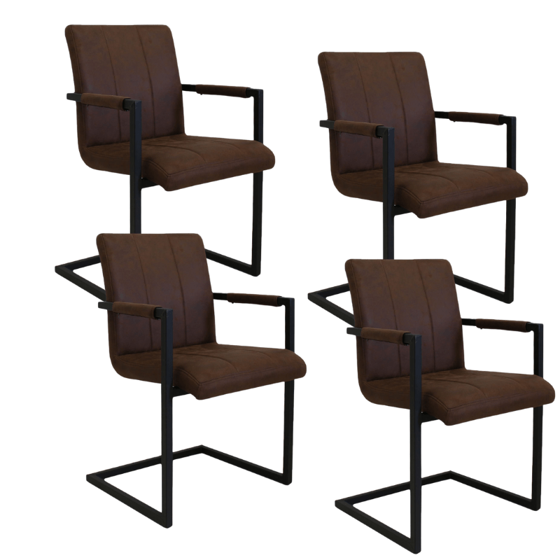 Industrial Dining Chair Brown Microfiber Jackson - With Armrests