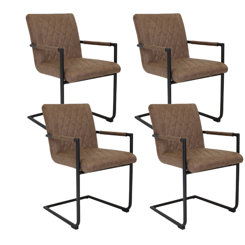 Industrial Dining Chair Taupe Microfiber Fabric Dean - With Armrests