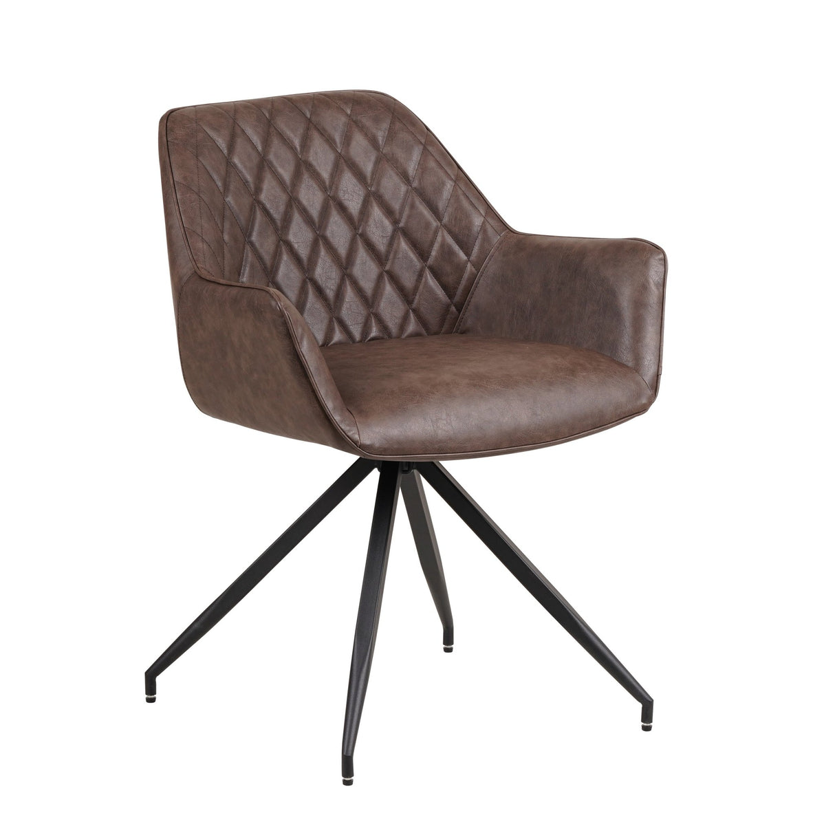 Industrial Dining Chair Taupe Gian - Faux Leather - Diamond Pattern - With Armrests