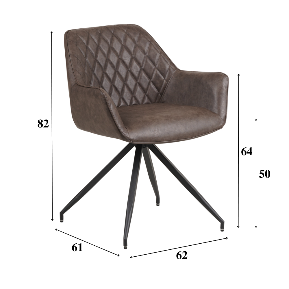 Industrial Dining Chair Taupe Gian - Faux Leather - Diamond Pattern - With Armrests