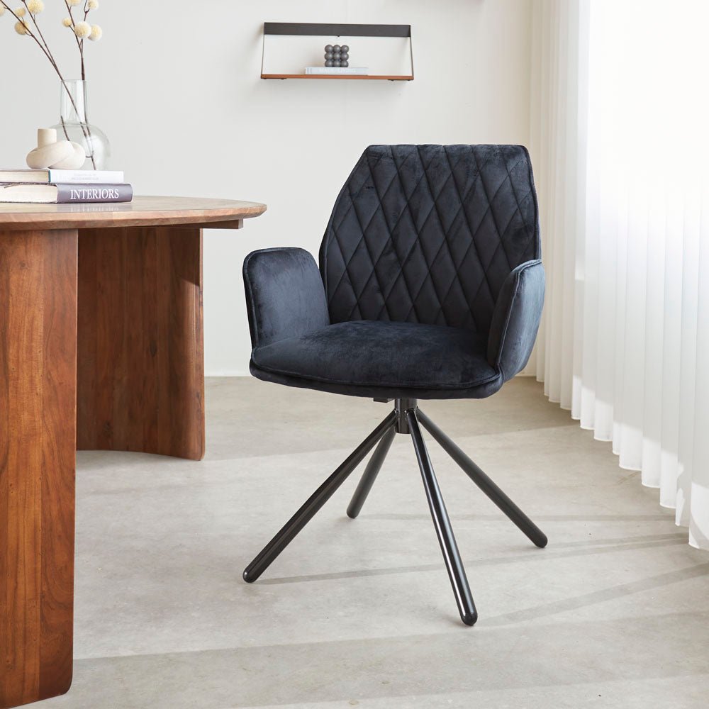 Swivel Dining Chair Black Velvet Novan – 180° Rotatable