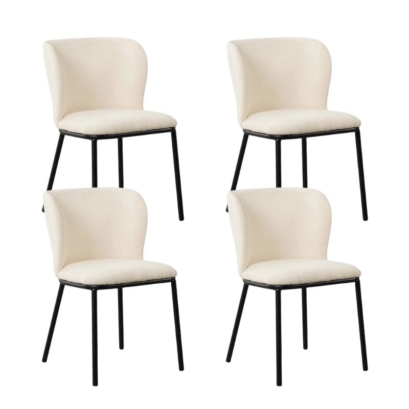 Set of 4 Dining Chairs Tess White Bouclé Fabric - Without Armrests