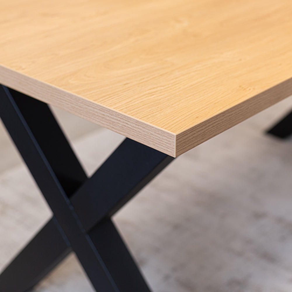 Dining Table Lenzo Rustic Oak - Black X-Leg
