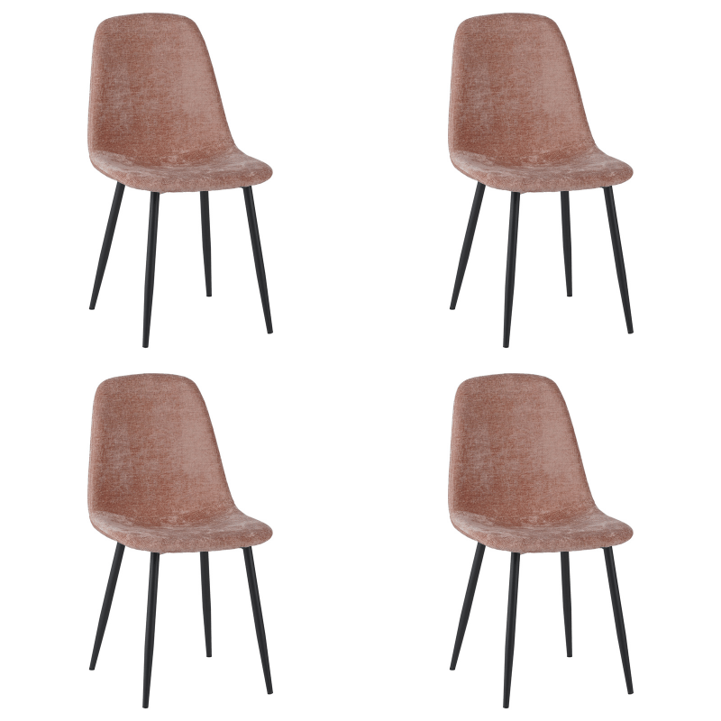 Set of 4 Scandinavian Dining Chairs Old Pink Chenille Fabric Swift - Without Armrests