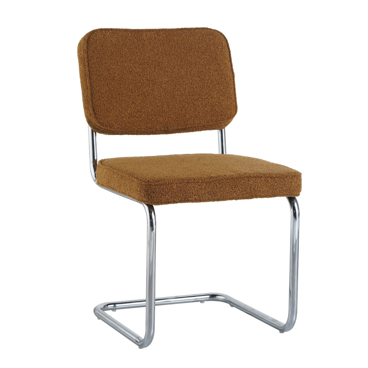 Modern Dining Chair Copper Bouclé Fabric Sway - Chrome Frame - Without Armrests