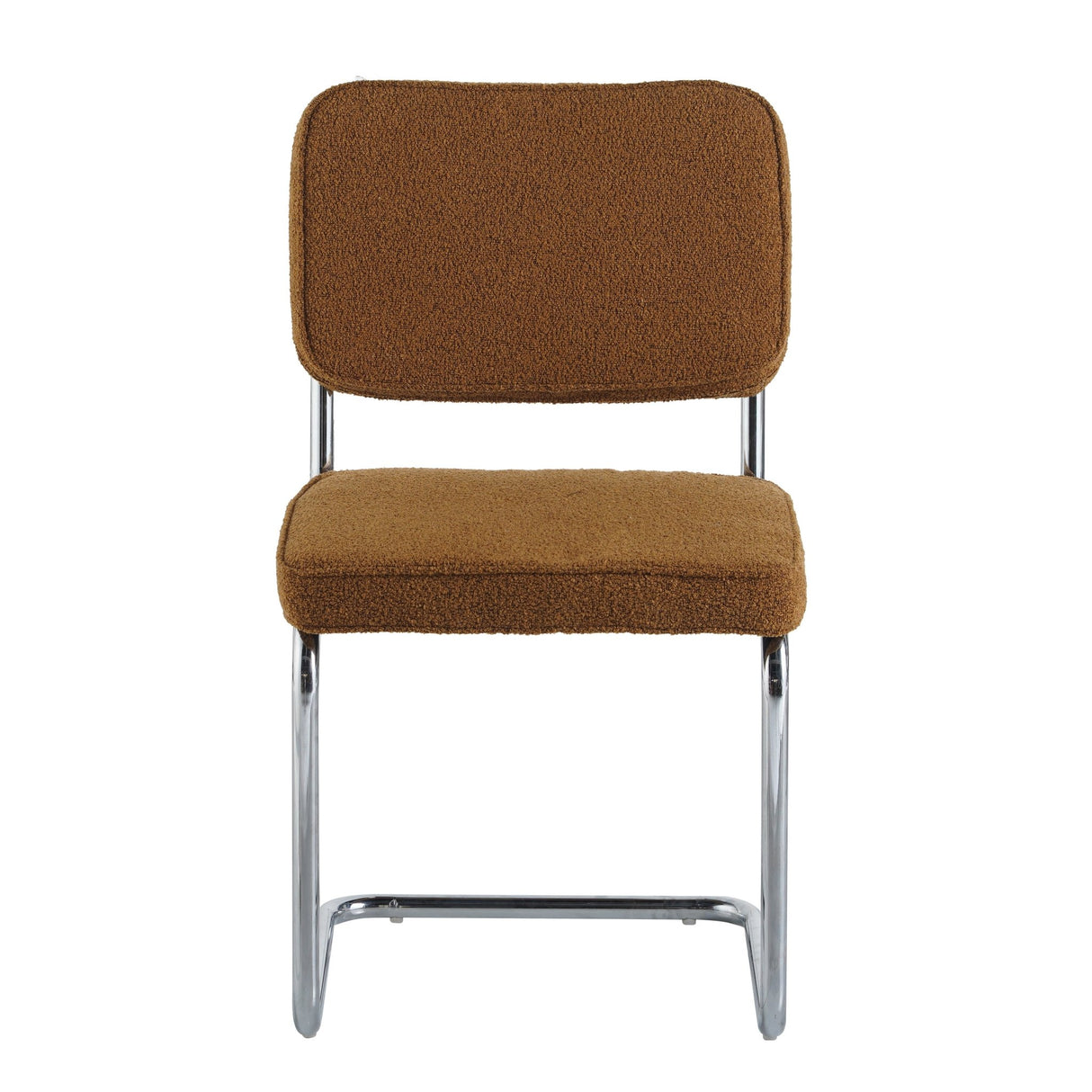 Modern Dining Chair Copper Bouclé Fabric Sway - Chrome Frame - Without Armrests